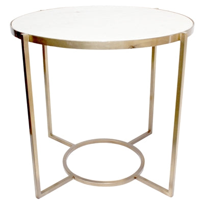 White Marble Coffee Table W/Anitique Gold Finish - White/Gold