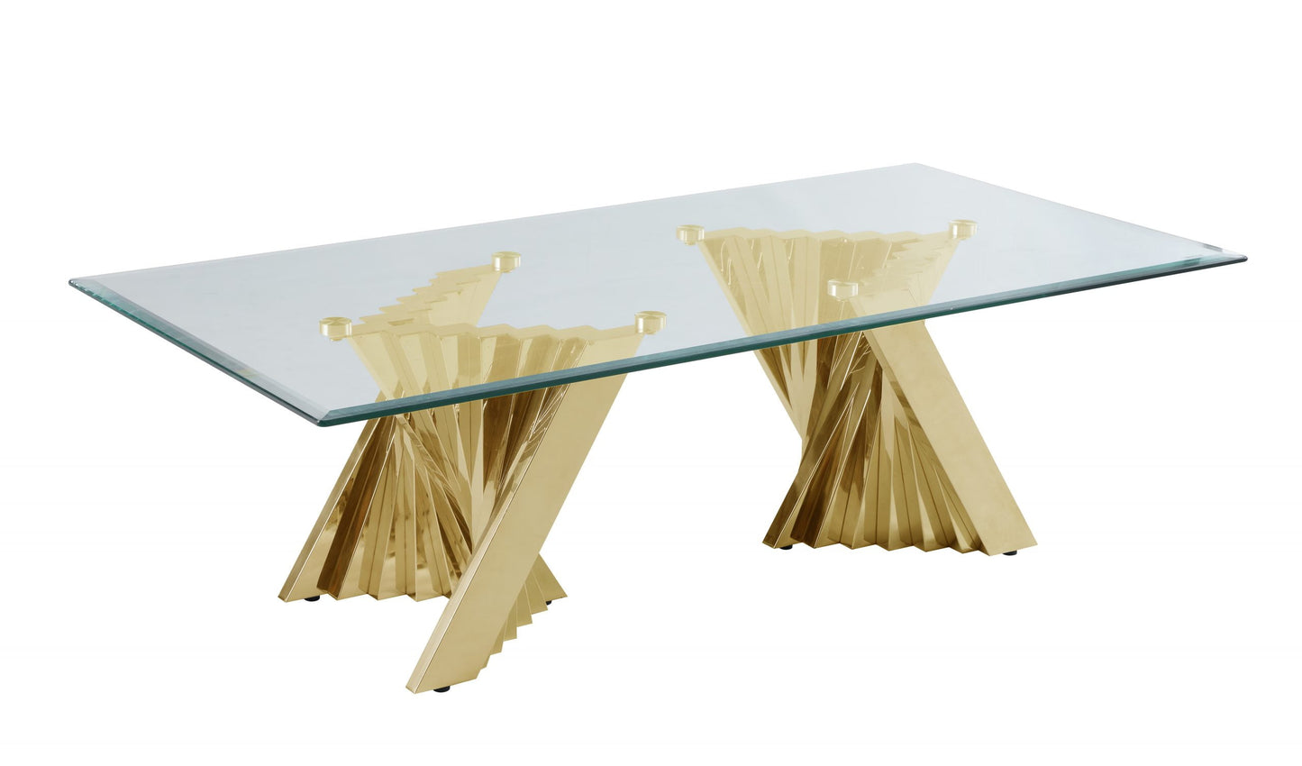 Glass Coffee Table with Stainless Steel Double Gold/Silver Base