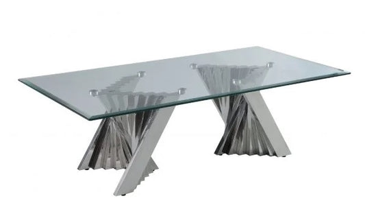 Glass Coffee Table with Stainless Steel Double Gold/Silver Base